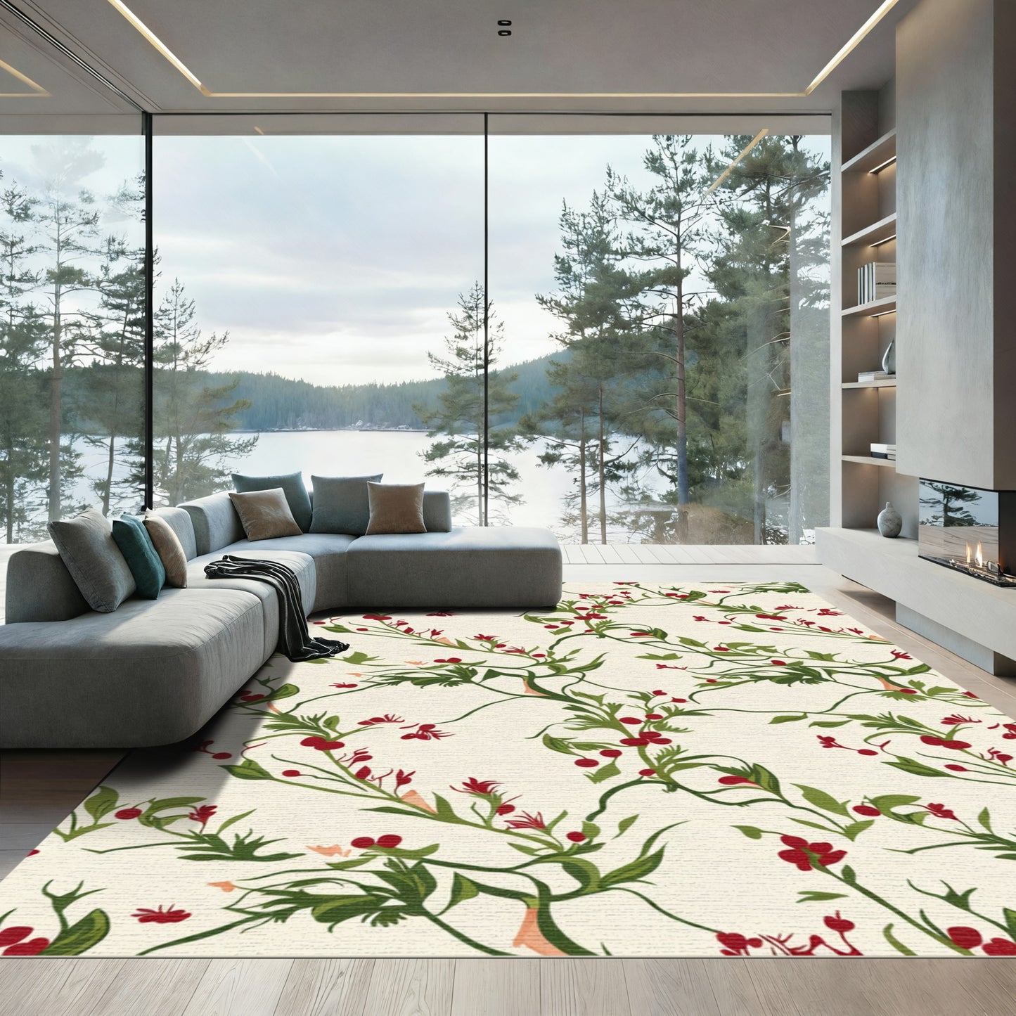 Crimson Berry Vine Branch Rug