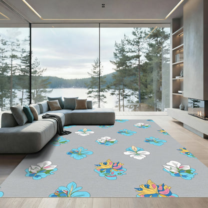 Floral Crest White Aqua Yellow Rug