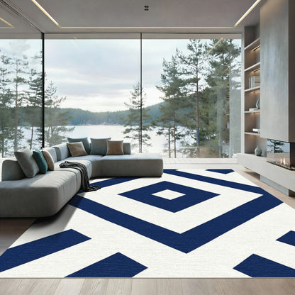 Modern Navy Diamond Geometric Rug