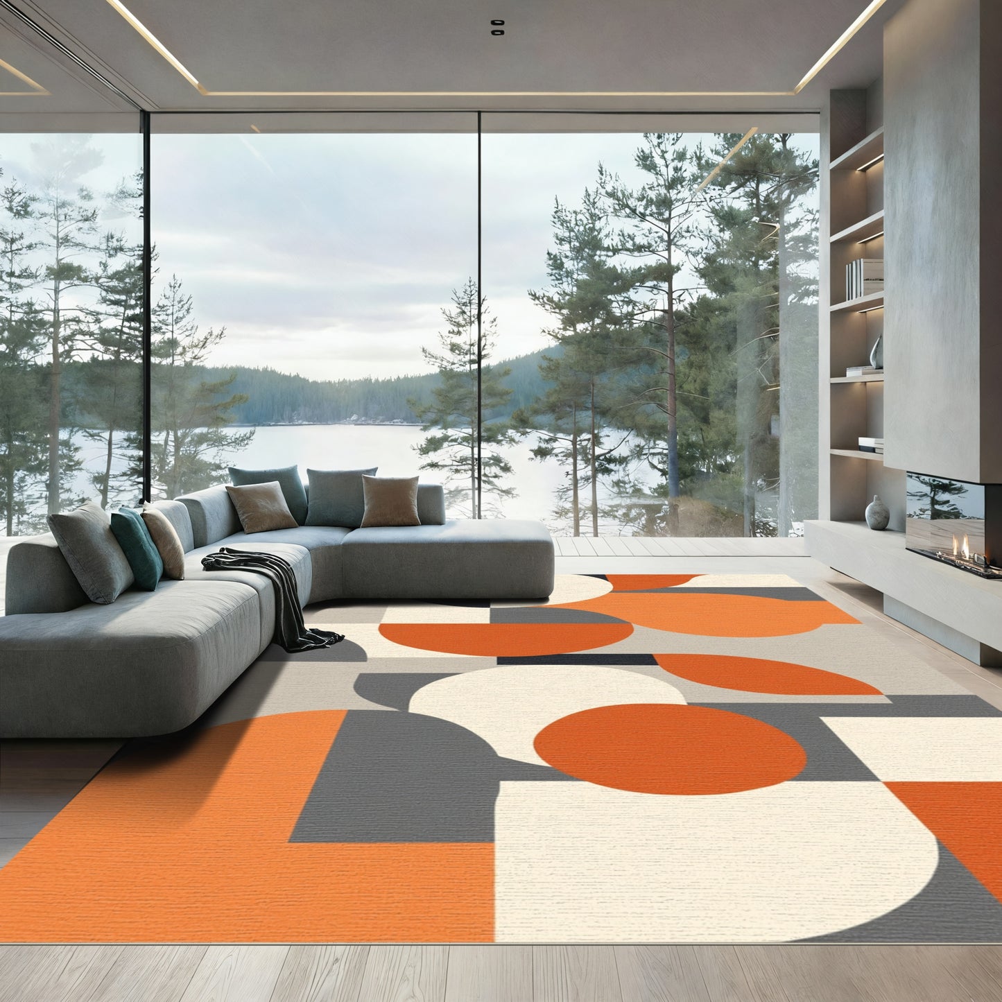 Bold Orange Geometric Abstract Shapes Rug