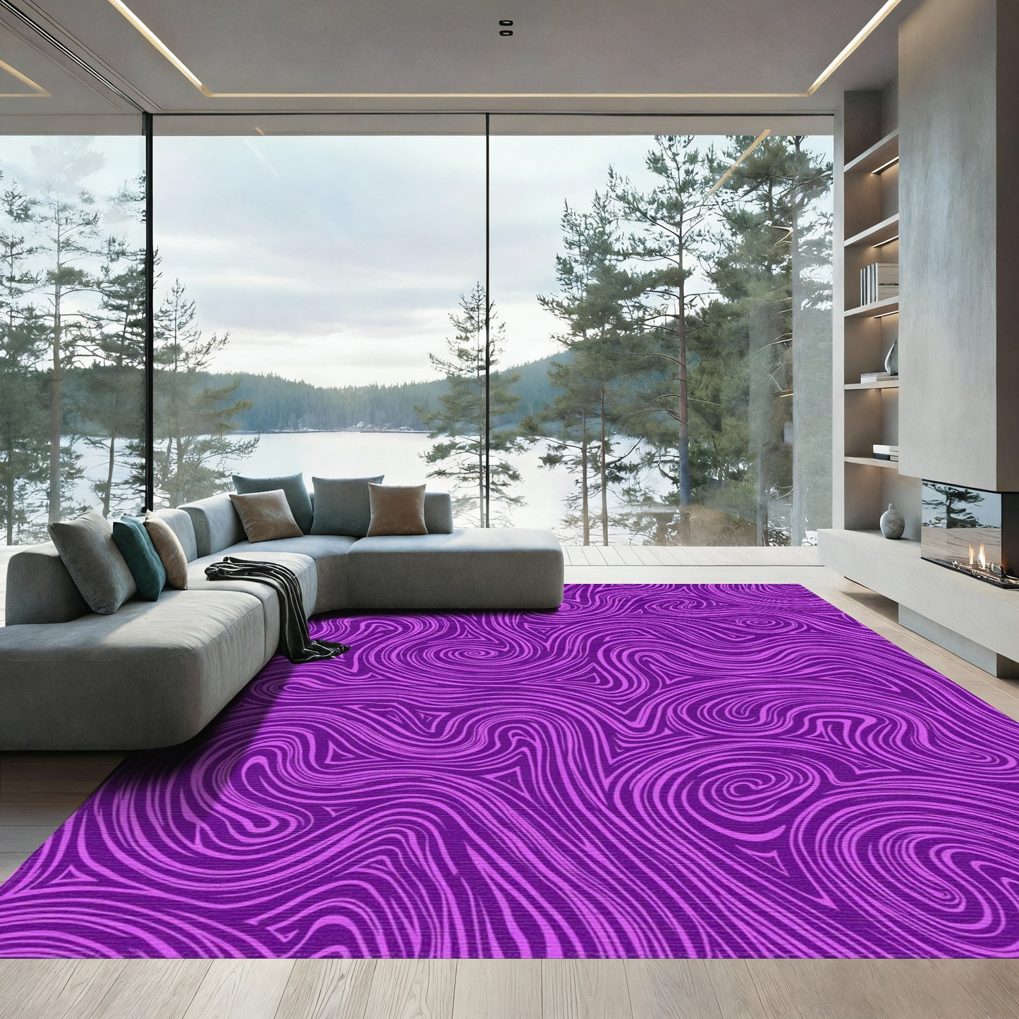 Purple Swirling Wave Abstract Rug