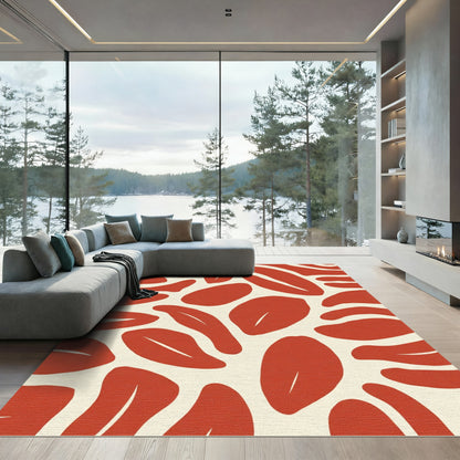 Red Abstract Organic Leaf Rug
