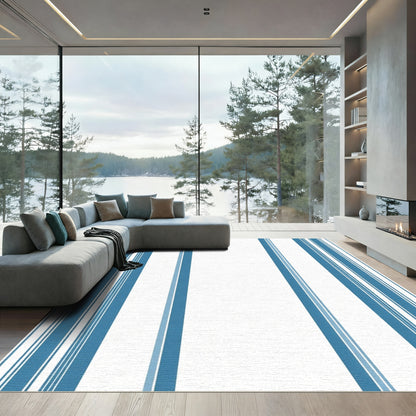 Tidewater Blue Vertical Stripe Runner Rug