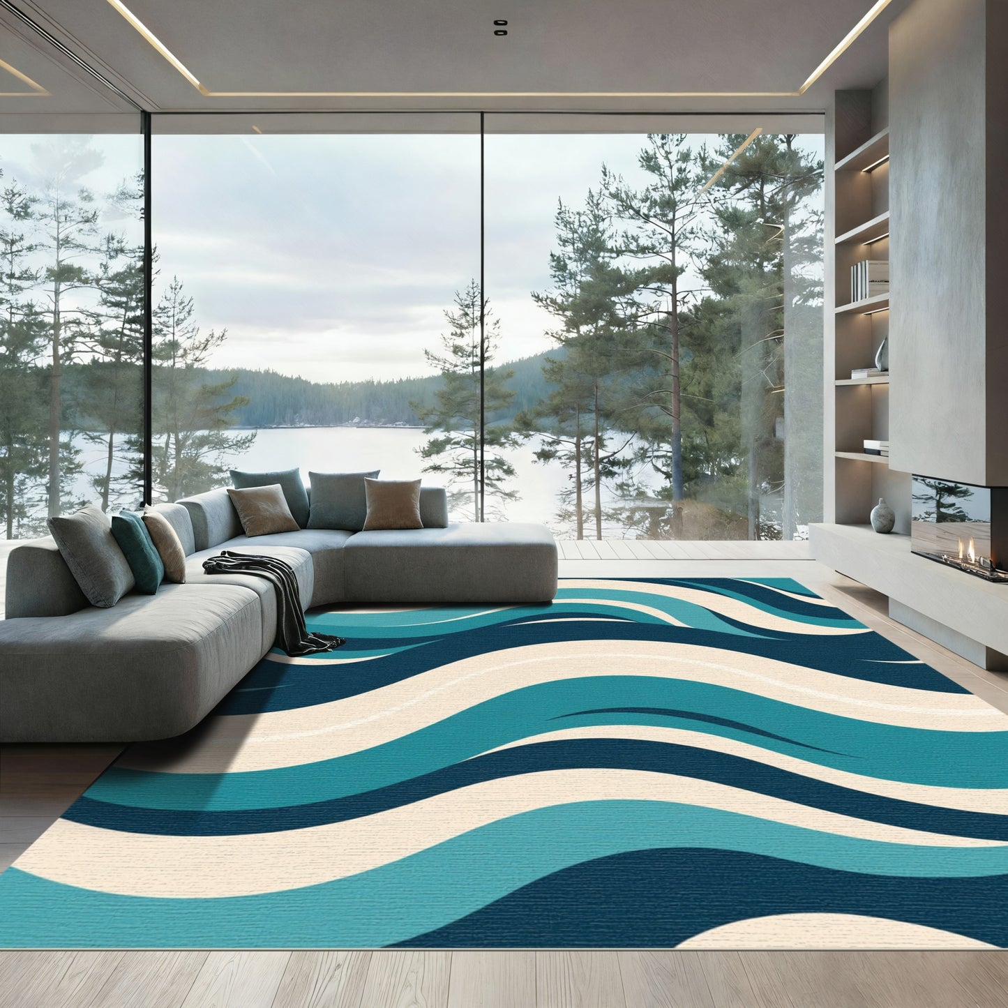 Deep Blue Wave Flow Rug