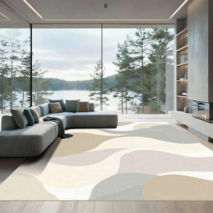 Neutral Palette Abstract Wavy Curves Rug