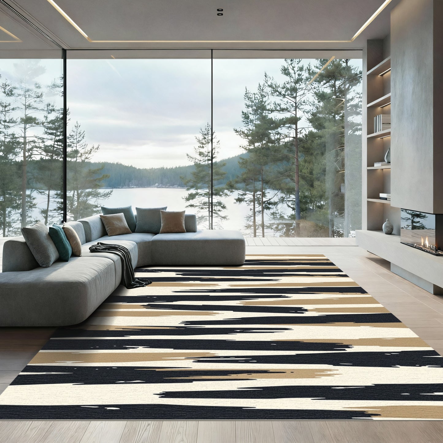 Earthy Brushstroke Horizontal Stripes Rug