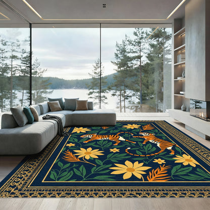 Dark Blue Floral Tiger Duo Rug