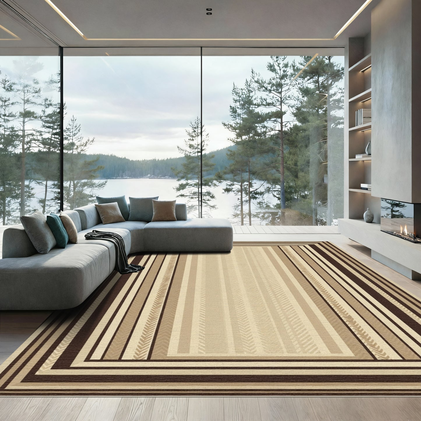 Earthy Stripe Bordered Rug