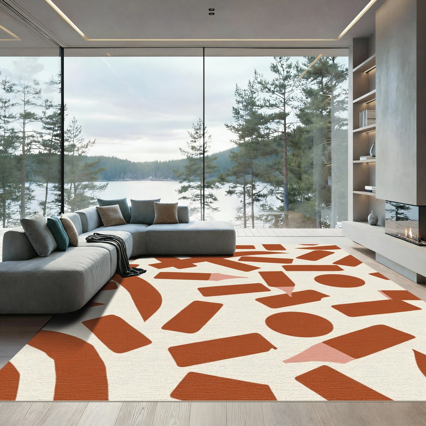 Terracotta Abstract Brushstroke Confetti Rug