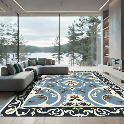 Blue Tan Ivory Ornamental Floral Rug