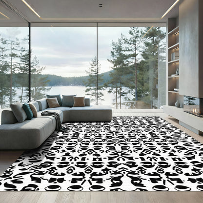 Black White Abstract Tribal Composition Rug