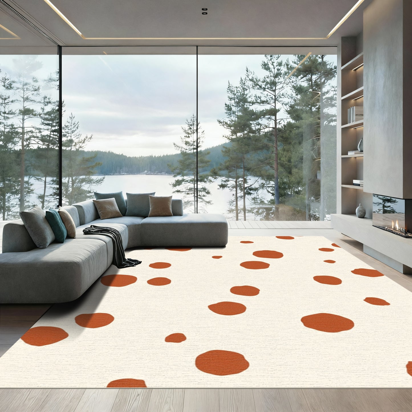 Cream Orange Polka Dot Scatter Rug
