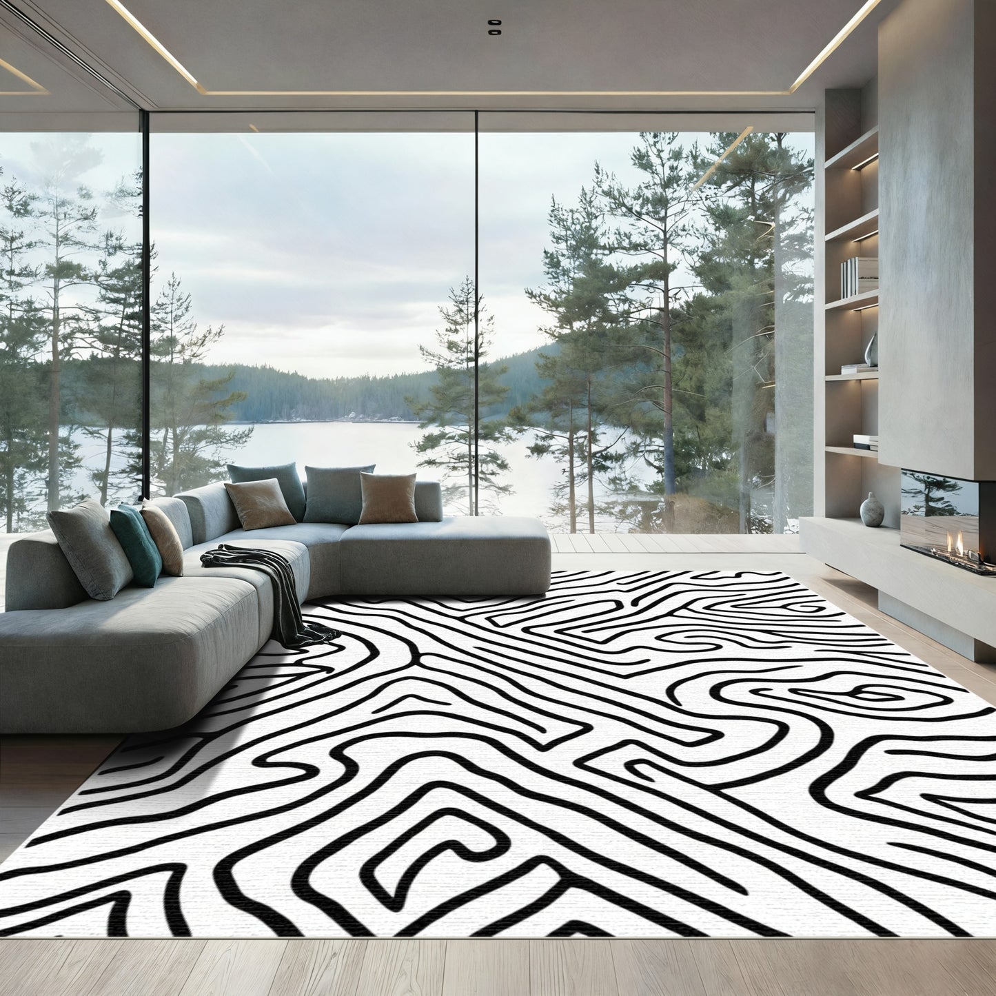 Bold Black Abstract Contour Rug