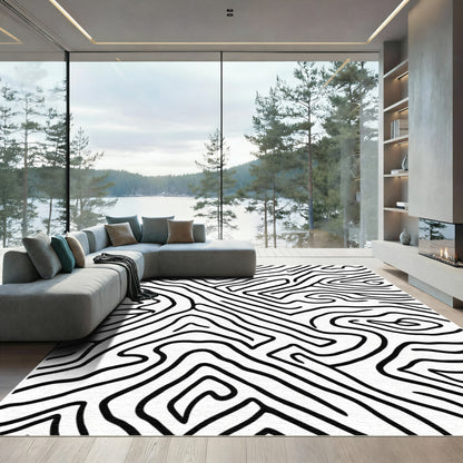 Bold Black Abstract Contour Rug