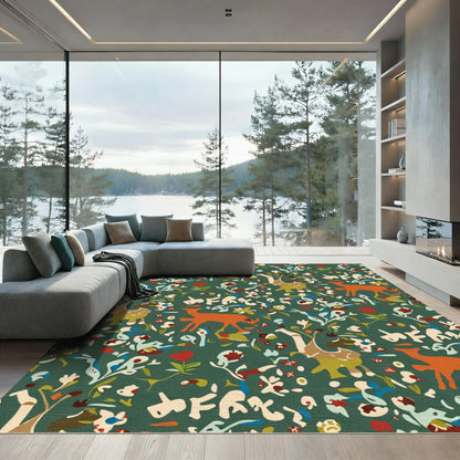Woodland Whimsical Deer Floral Meadow Rug