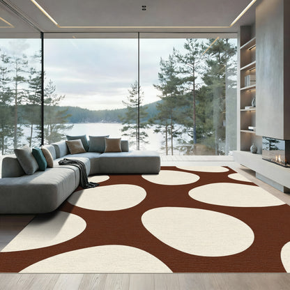 Brown Cream Polka Dot Abstract Rug