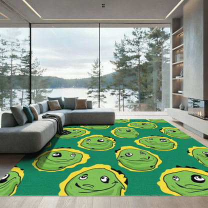 Cute Green Alien Faces Repeating Rug