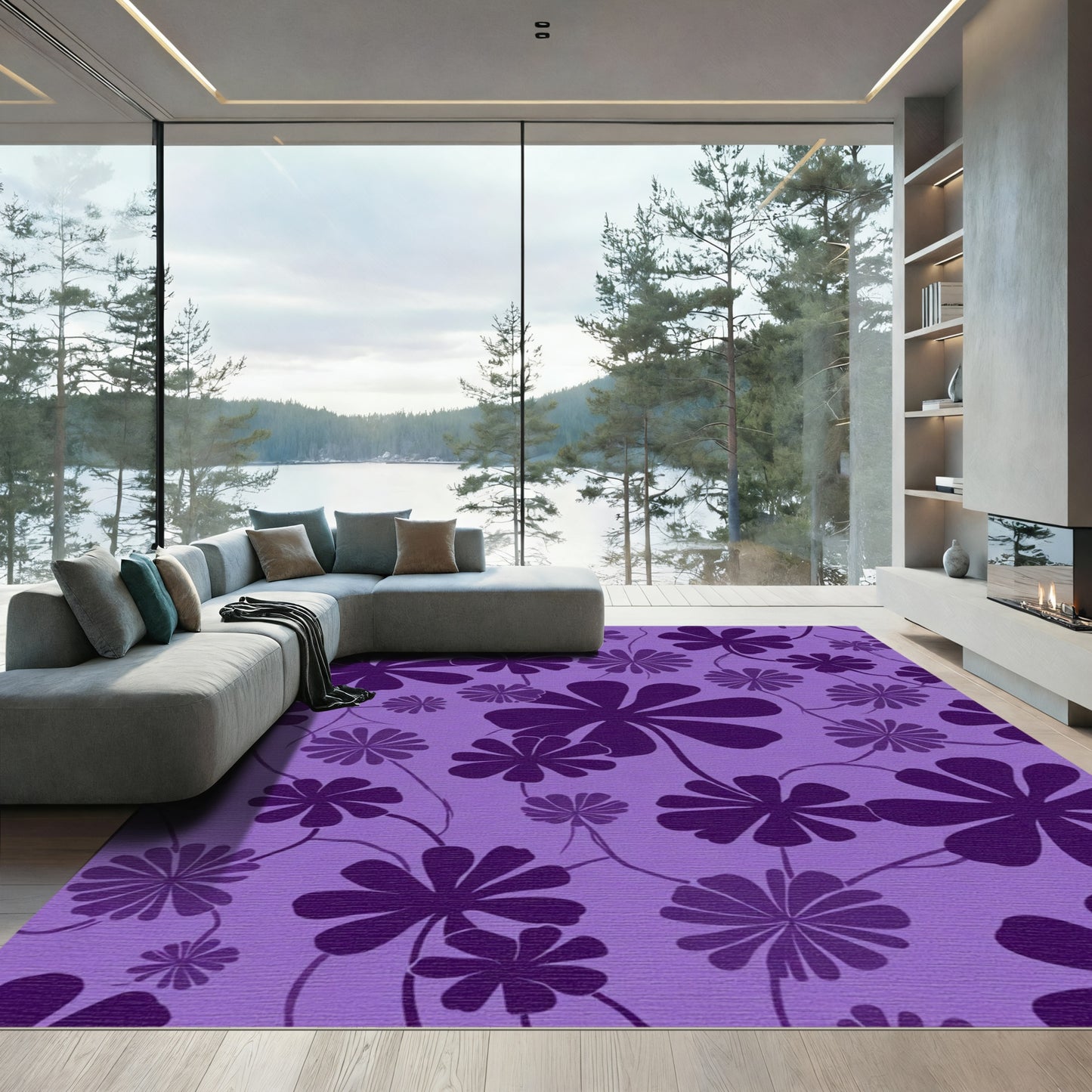 Vibrant Purple Floral Bloom Rug
