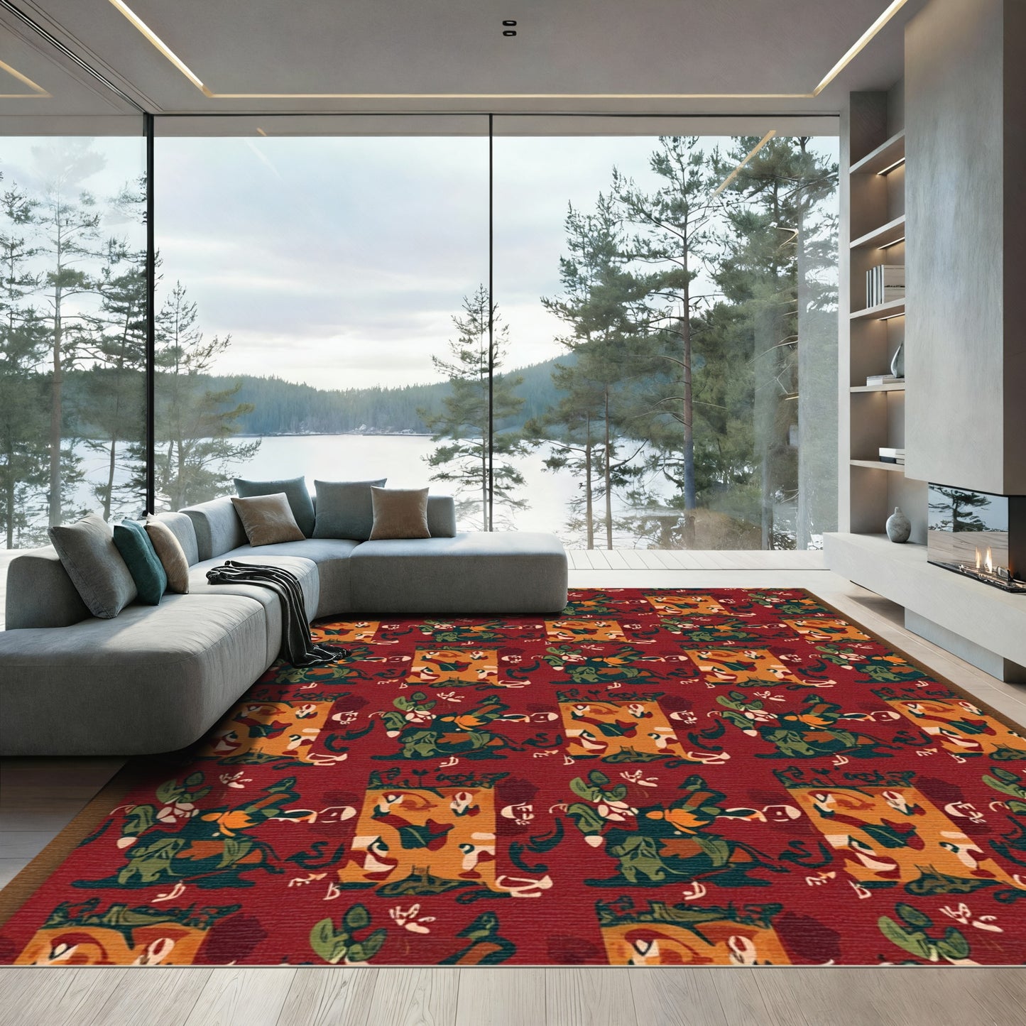 Crimson Earthy Abstract Human Figures Rug