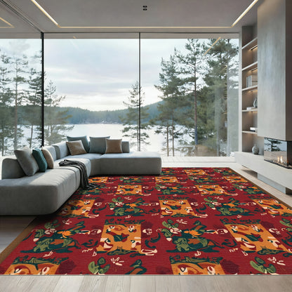 Crimson Earthy Abstract Human Figures Rug