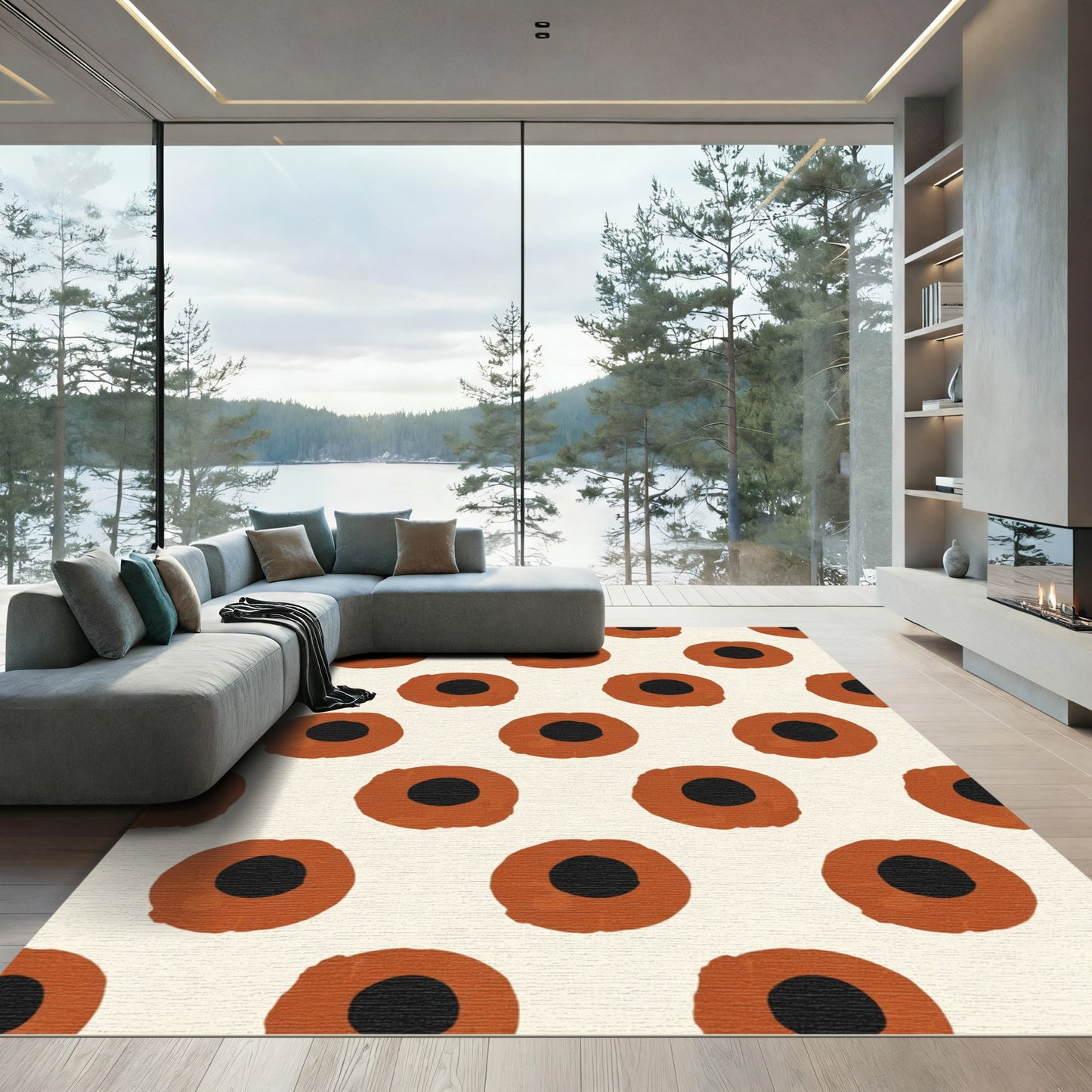Terracotta Black Dot Grid Rug
