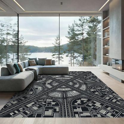 Monochromatic Cityscape Highway Interchange Rug