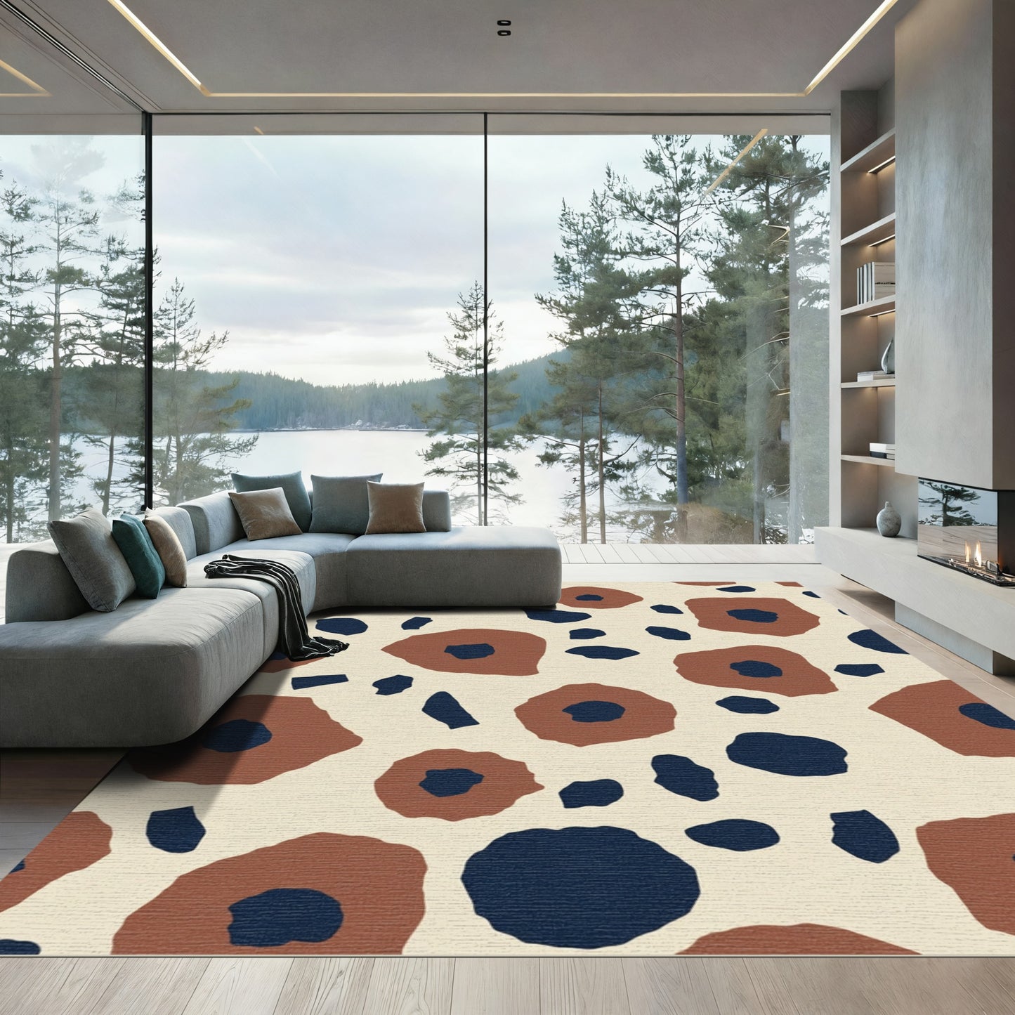 Terracotta Navy Bloom Scatter Rug