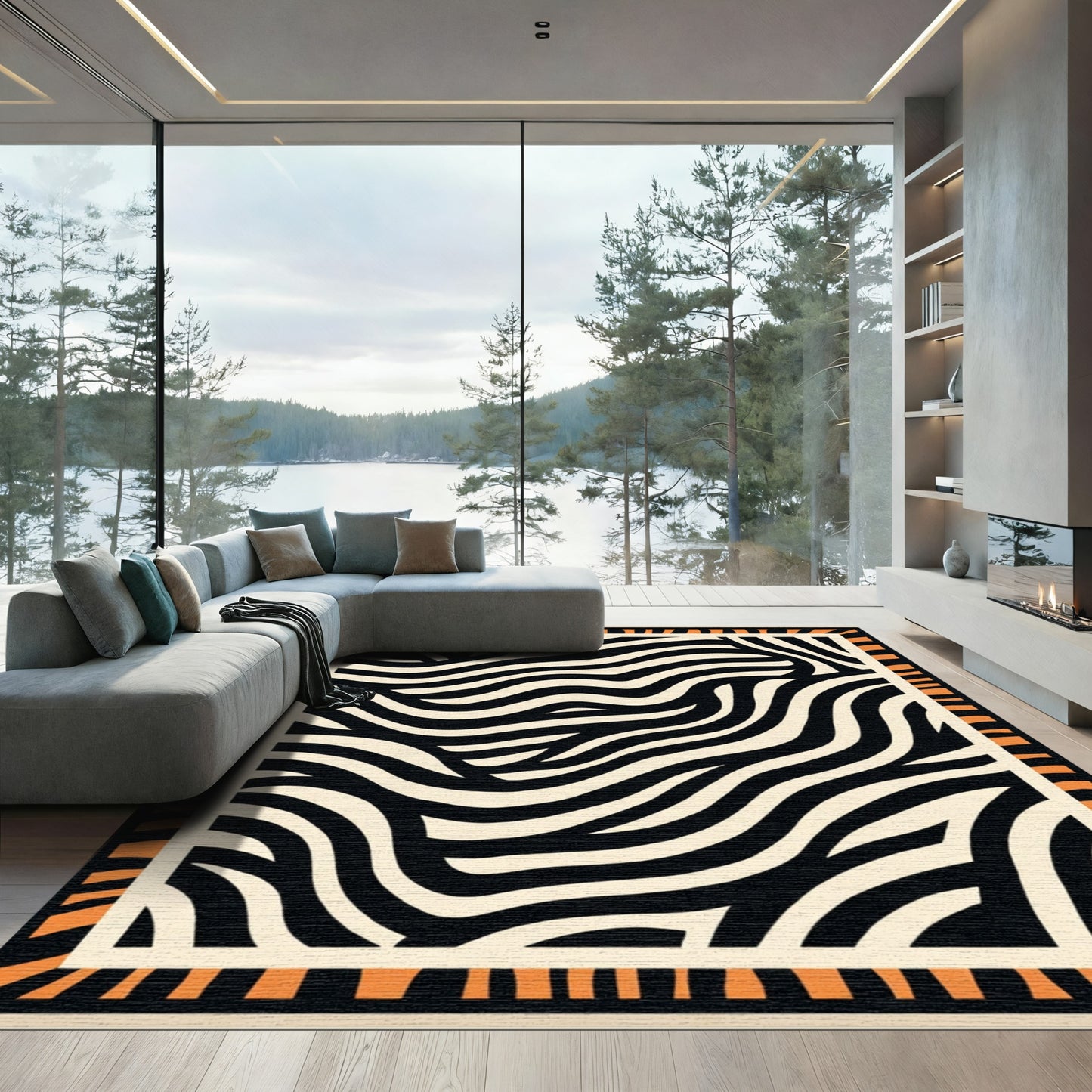 Bold Orange Black Waves Rug