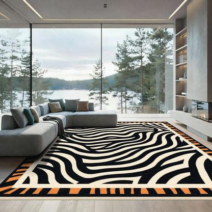 Bold Orange Black Waves Rug