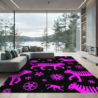Bold Pink Tiger Floral Snowflake Repeat Rug