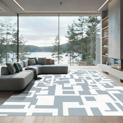 Gray White Geometric Interlock Rug