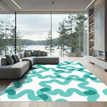 Teal Wavy Lines Overlapping Texture Rug