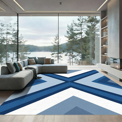 Cool Blue Geometric Chevron Rug