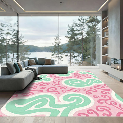Pink Mint Swirl Curvilinear Rug