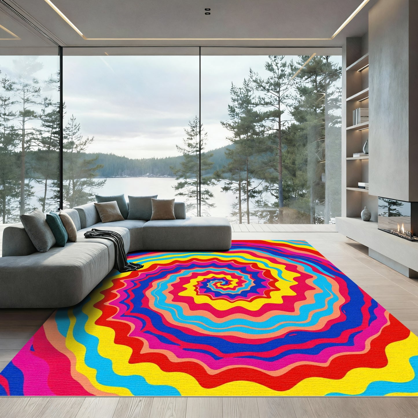 Vibrant Retro Swirl Tie Dye Rug