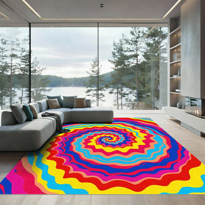 Vibrant Retro Swirl Tie Dye Rug
