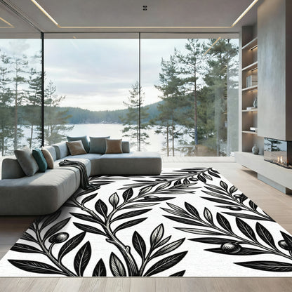 Monochromatic Black Olive Branch Medley Rug