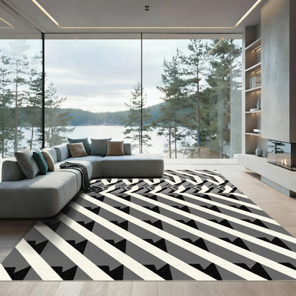 Monochrome Abstract Geometric Stripe Rug