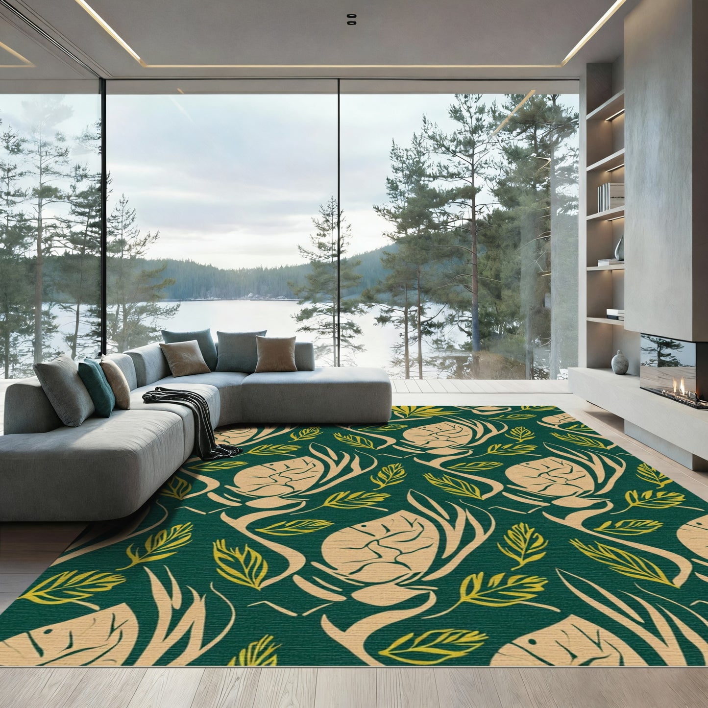 Tan Tropical Leaf Arrangement Rug
