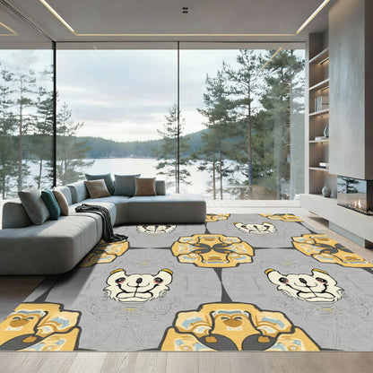 Gold Cream Bear Face Medallion Rug