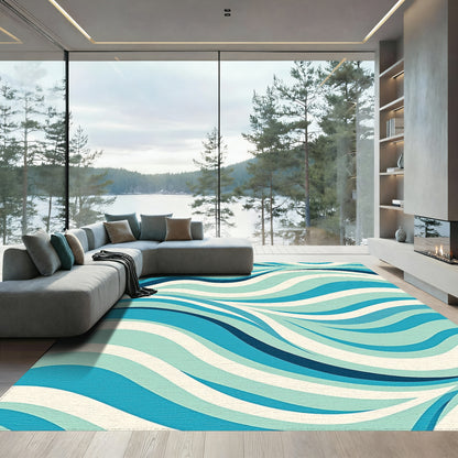 Teal Navy Abstract Wave Rug