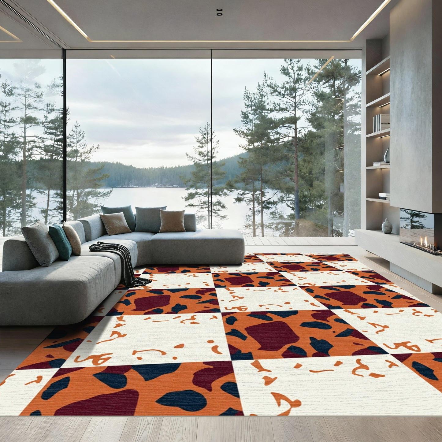 Orange Cream Terracotta Scatter Squares Rug