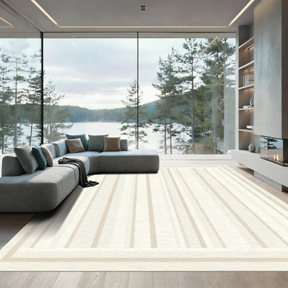 Neutral Beige Vertical Stripe Rug