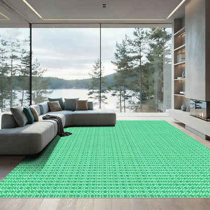Bright Green Geometric Lattice Rug