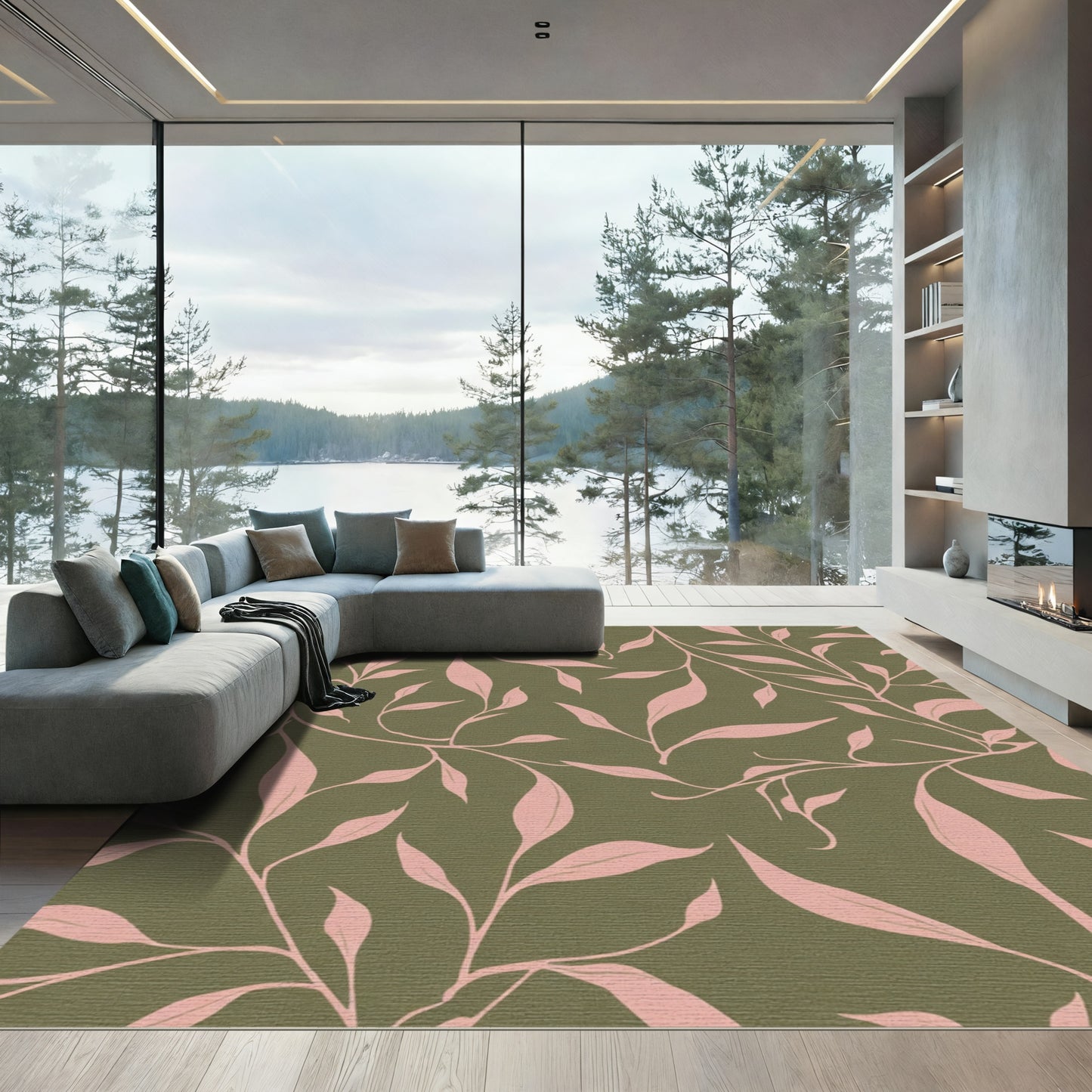 Blush Pink Vine Swirl Olive Rug
