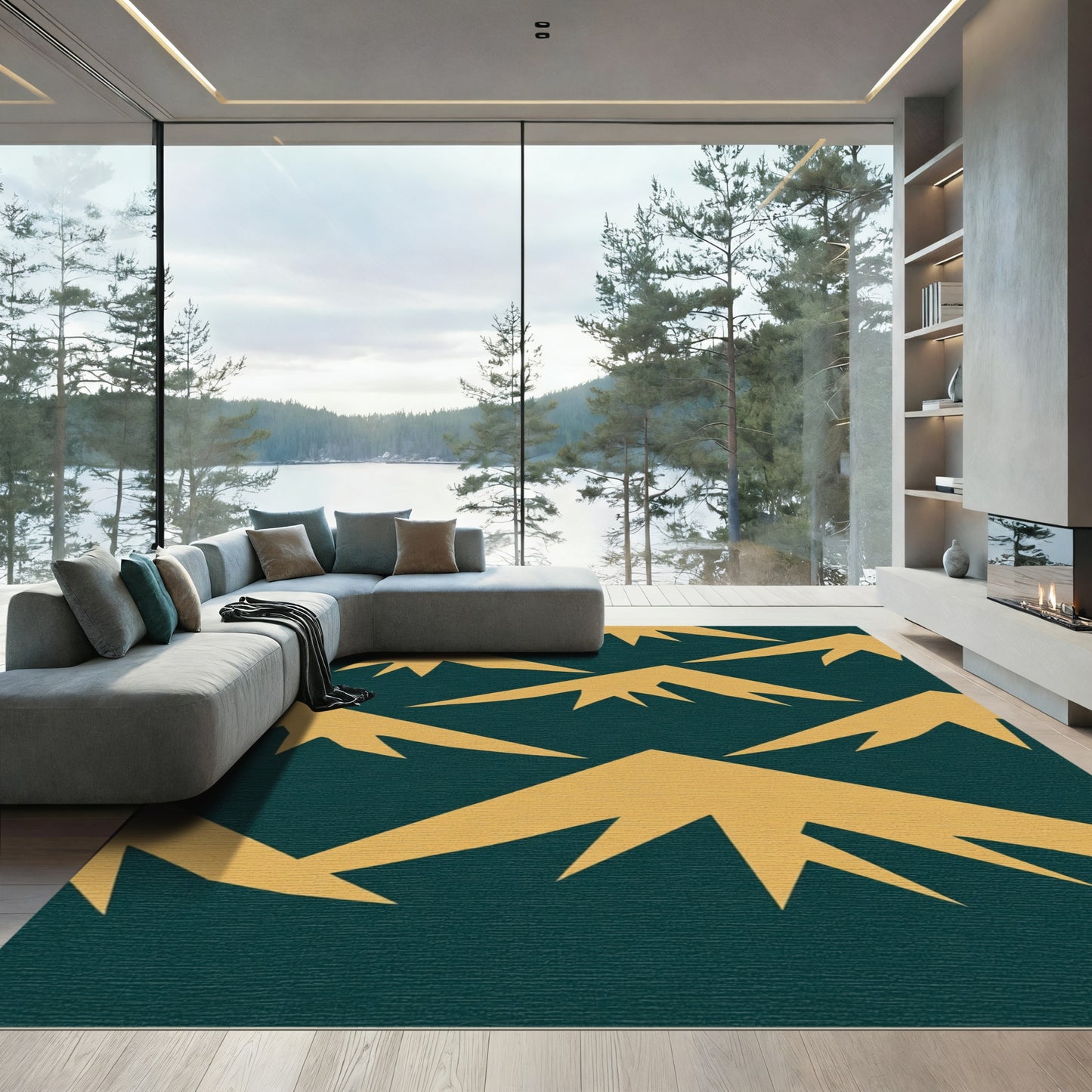 Teal Geometric Mountain Peak Arrangement Rug
