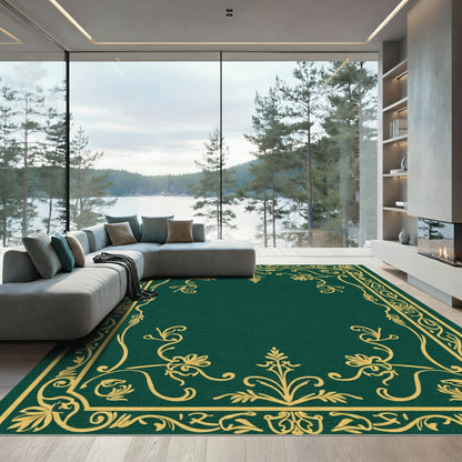 Emerald Gold Ornate Floral Scroll Rug