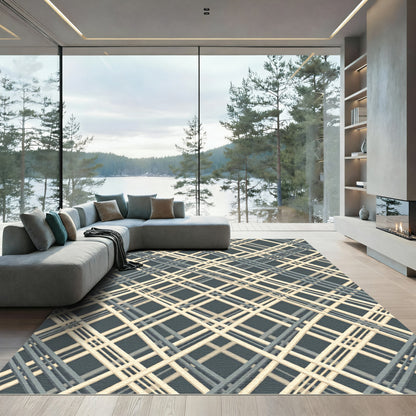 Subtle Grey Tan Intersecting Lines Rug