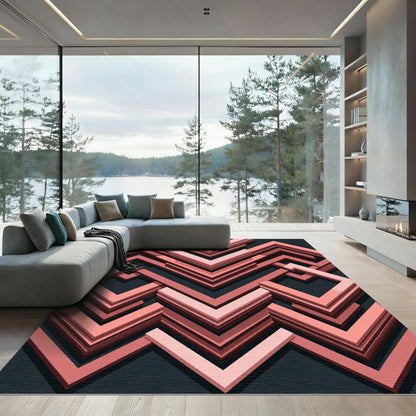 Nested Chevron Coral Geometric Rug