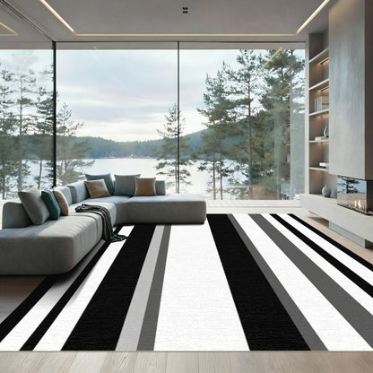 Modern Black White Gray Stripe Area Rug